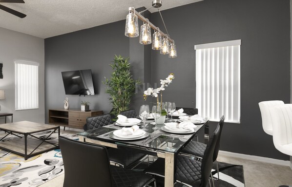 Dining table for 6, in a beautifully designed space that exudes elegance.