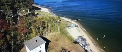 Ariel view, house directly on the Chesapeake Bay.