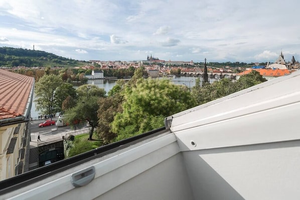 The view of Prague castle, Charles bridge, Kampa gallery, Petrin hill and basically entire Prague from the apartment...