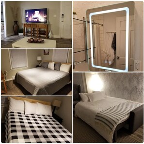 2 bedrooms and one sofa couch with memory foam padding. 