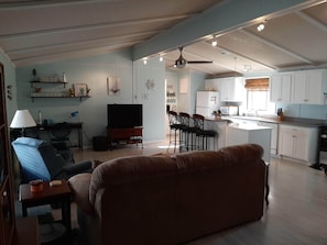 Living room and kitchen.