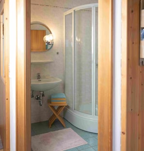 Zwei-Raum-Wohnung Apfelbaum mit Dusche/WC und Balkon-Badezimmer mit Dusche