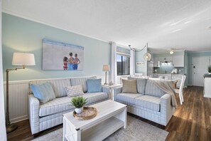 The open concept space has plenty of room for your family to gather.