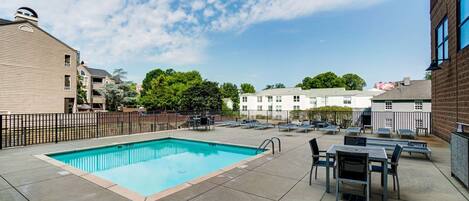 Step outside to find a crystal-clear pool and a courtyard with sculptures. Plunge pool opens during Memorial Day weekend!