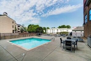 Step outside to find a crystal-clear pool and a courtyard with sculptures. Plunge pool opens during Memorial Day weekend!