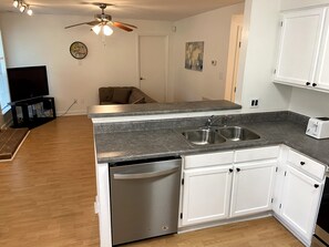 Kitchen overlooking living area