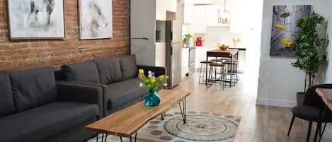 View on the kitchen and the living room.