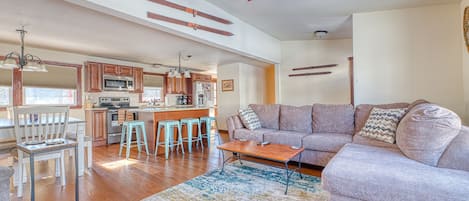 living room and upstairs kitchen
