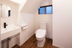 The toilet in the room