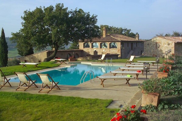 View from the pool to the house