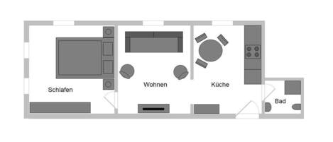 Ferienwohnung Lusen (52qm) für 3 Personen mit Küchenzeile und zwei Schlafzimmern-Grundriss "Lusen"