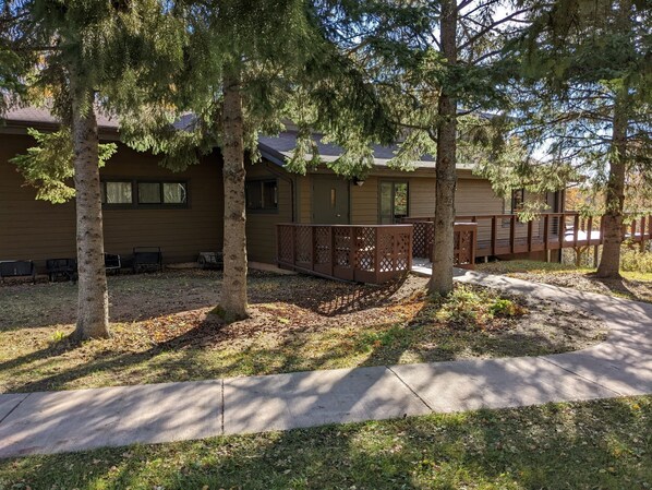 Lodge Exterior - Front door, sidewalk