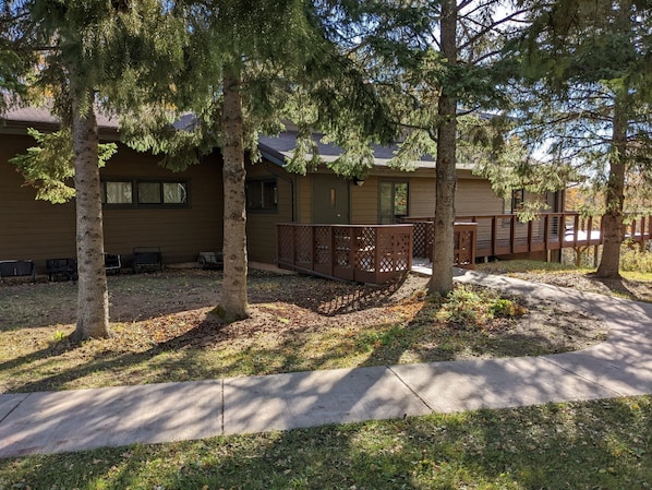 Lodge Exterior - Front door, sidewalk