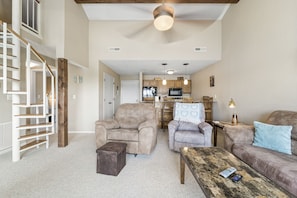 Living area and kitchen