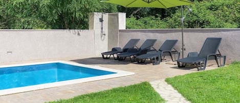 Property, Plant, Shade, Swimming Pool, Water, Outdoor Furniture, Land Lot, Rectangle, Tree, Grass