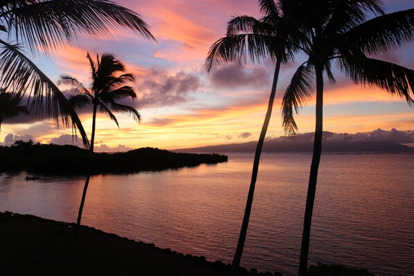 Sunrise over Maui from our oceanfront lanai.