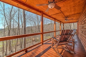 Lighted, covered full-length porch