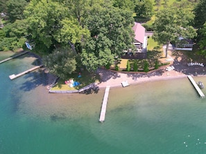 157' of private lakefront with all the spaces swim, fish and evening fires.