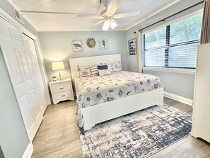 The Master Bedroom has a King bed,SMART TV, plenty of storage & private bathroom