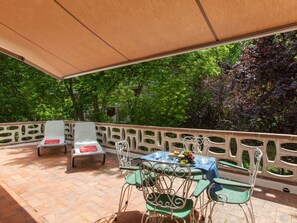 Table, Furniture, Property, Chair, Outdoor Table, Outdoor Furniture, Plant, Shade, Wood, Interior Design