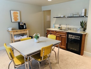 Bright, sunny kitchenette! Kettle, toaster, and mini-fridge provided. 
