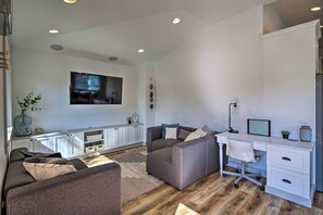 The vacation rental's contemporary interior boasts all the comforts of home.