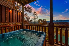 Sit back, relax, and enjoy mountain views right from your hot tub!