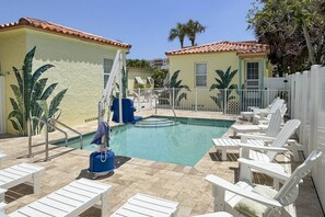 Year round heated pool with beautiful patio area