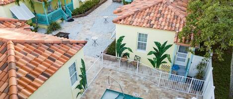 Year round heated pool with beautiful patio area