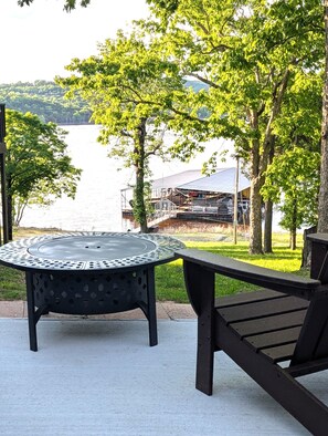 private fire pit on back patio with Table Rock Lake views