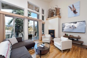 Main Living Space - Gas Fireplace, TV, Views and Deck