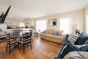The comfy-cozy living space is perfect for a slow morning before enjoying the Traverse City area, and for a nice debrief when you come home.