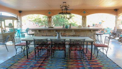outdoor dining area and bar