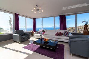 Living area with panoramic sea views