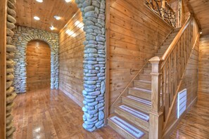 Beautiful wood cabin with stone accents