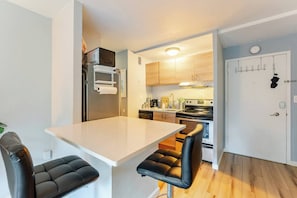 Enjoy homemade meals or takeout in the newly remodeled kitchen and eating area