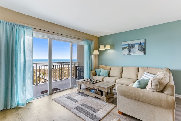 Oceanfront Living Room with Balcony