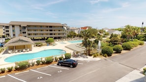 Beautiful views of the pools, turtle pond, and Tybee Lighthouse from the balcony