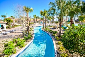 Located alongside the Oasis clubhouse, the Lazy River is a favorite part of the water park for children and families .