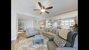 Open Living Area with Queen Sleeper Sofa, Wet Bar, and Great Views. 