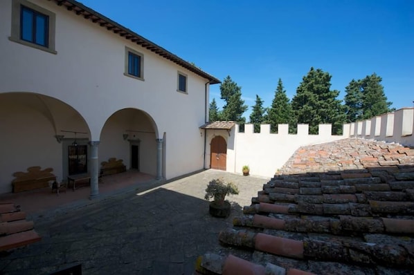 The Renaissance courtyard from the kitchen window