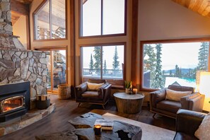 Fireplace and view toward the exterior