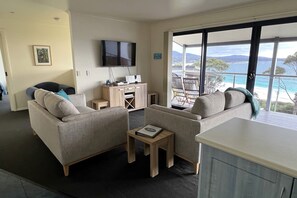Living room has amazing views of the Bay of Fires