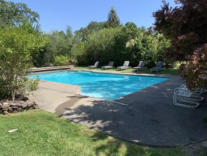 View of pool area from the back deck