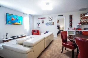 The spacious family room is great for movie and/or game nights!