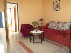 Living area. Living room with pull out sofa