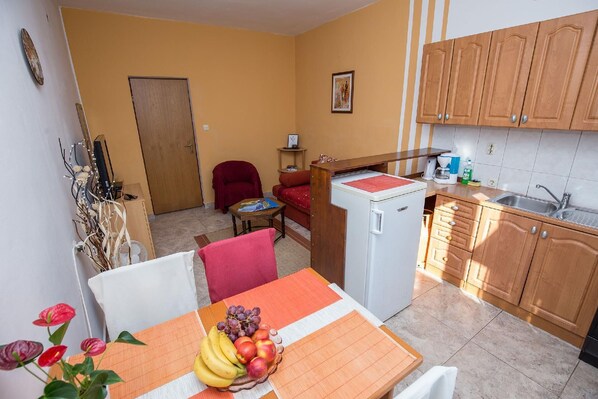 Dining area. Kitchen, dining and sitting area