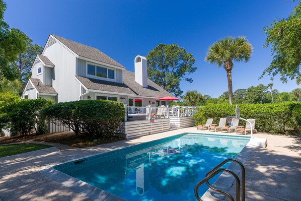 Pool Area and Deck with Hot Tub and Golf Course Views