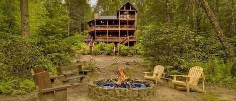 Go Fish looking up from the creek & firepit