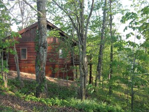 Side view of cabin from parking area